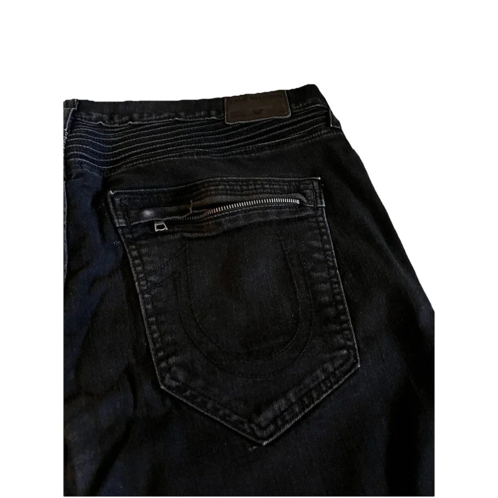 TRUE RELIGION Men's Jeans Sz 40x34 Rocco Moto Skinny Jeans Black Made in USA